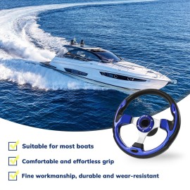 QYMOPAY 12.5inch Boat Steering Wheel, 3/4 Inch Axle Marine Steering Wheel Adapter, Anti-Slip Carbon Fiber for Boats, Yachts, Pontoon Boats Blue