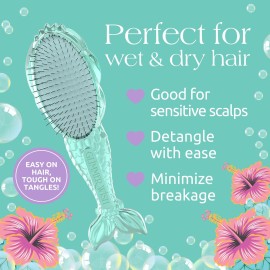 Glimmer Wish Mermaid Detangling Hair Brush for Kids - Anti Frizz and Anti Static - Soft and Long Bristles to Detangle With Ease - Gentle on Hair Kids Hair Brush