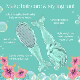 Glimmer Wish Mermaid Detangling Hair Brush for Kids - Anti Frizz and Anti Static - Soft and Long Bristles to Detangle With Ease - Gentle on Hair Kids Hair Brush