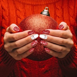 12 Sheets Christmas Nail Wraps Full Stickers Nail Polish Strips, DIY Self-Adhesive Nail Art Glitter Decals Santa Claus Reindeer Xmas Hat Pattern with 2 Piece Nail Files for Party Decor (168 Pieces)