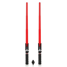 Light up Saber Toy with Electronic Lights and Sound Effect for Kids and Adults, Double-Bladed Red LED Retractable Force FX Light up Saber Toy as Party, Halloween, Holiday, Birthday Gift(2 Pack)
