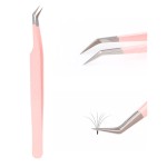 Professional Lash Extension Tweezers - Curved Fiber Tip Eyelash Tweezers for Volume Fans