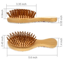 Sparkling Air Cushion Hair Brush Natural Wooden Paddle Mini - Pocket Travel Hairbrush with Round Wood Pins and Dazzling Artificial Diamonds