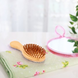 Sparkling Air Cushion Hair Brush Natural Wooden Paddle Mini - Pocket Travel Hairbrush with Round Wood Pins and Dazzling Artificial Diamonds