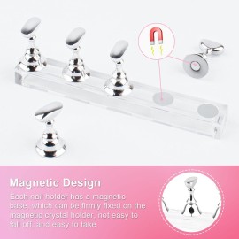 Acrylic Nail Art Display Stand - Magnetic Tips Practice Holder With 54 Pcs Reusable Adhesive Putty for DIY Painting - Stand Kit (Silver)