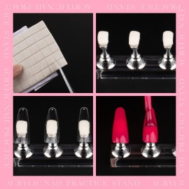 Acrylic Nail Art Display Stand - Magnetic Tips Practice Holder With 54 Pcs Reusable Adhesive Putty for DIY Painting - Stand Kit (Silver)