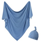 OWLOWLA Newborn Swaddle Set Stretch Wrap Swaddle Receiving Blanket for Baby Boy Girl(Steel Blue)