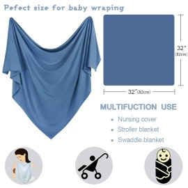 OWLOWLA Newborn Swaddle Set Stretch Wrap Swaddle Receiving Blanket for Baby Boy Girl(Steel Blue)