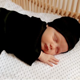 OWLOWLA Newborn Swaddle Set Stretch Wrap Swaddle Receiving Blanket for Baby Boy Girl(Black-rm)