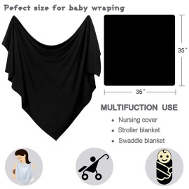OWLOWLA Newborn Swaddle Set Stretch Wrap Swaddle Receiving Blanket for Baby Boy Girl(Black-rm)
