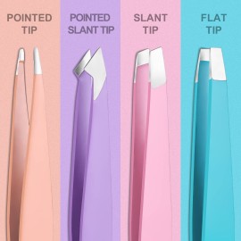 Mabox Professional Tweezer Set with Case - 6 Pieces Slanted and Pointed Stainless Steel Tweezer Set, Precision Slant Tweezers for Eyebrows, Facial Hair, Ingrown Hair, Splinter and Blackhead