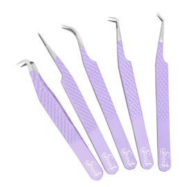 SIVOTE Lash Tweezers for Eyelash Extensions, Pack of 5 Purple - Lash Extension Tweezers Set with Diamond Grip, Precision Fiber Tip for Volume Eyelash Extensions SIVOTE Lash Tweezers for Eyelash Extensions, Pack of 5 Purple - Lash Extension Tweezers Set with Diamond Grip, Precision Fiber Tip for Volume Eyelash Extensions