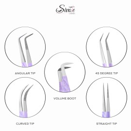 SIVOTE Lash Tweezers for Eyelash Extensions, Pack of 5 Purple - Lash Extension Tweezers Set with Diamond Grip, Precision Fiber Tip for Volume Eyelash Extensions SIVOTE Lash Tweezers for Eyelash Extensions, Pack of 5 Purple - Lash Extension Tweezers Set with Diamond Grip, Precision Fiber Tip for Volume Eyelash Extensions