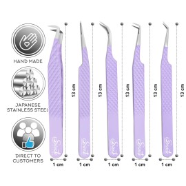 SIVOTE Lash Tweezers for Eyelash Extensions, Pack of 5 Purple - Lash Extension Tweezers Set with Diamond Grip, Precision Fiber Tip for Volume Eyelash Extensions SIVOTE Lash Tweezers for Eyelash Extensions, Pack of 5 Purple - Lash Extension Tweezers Set with Diamond Grip, Precision Fiber Tip for Volume Eyelash Extensions