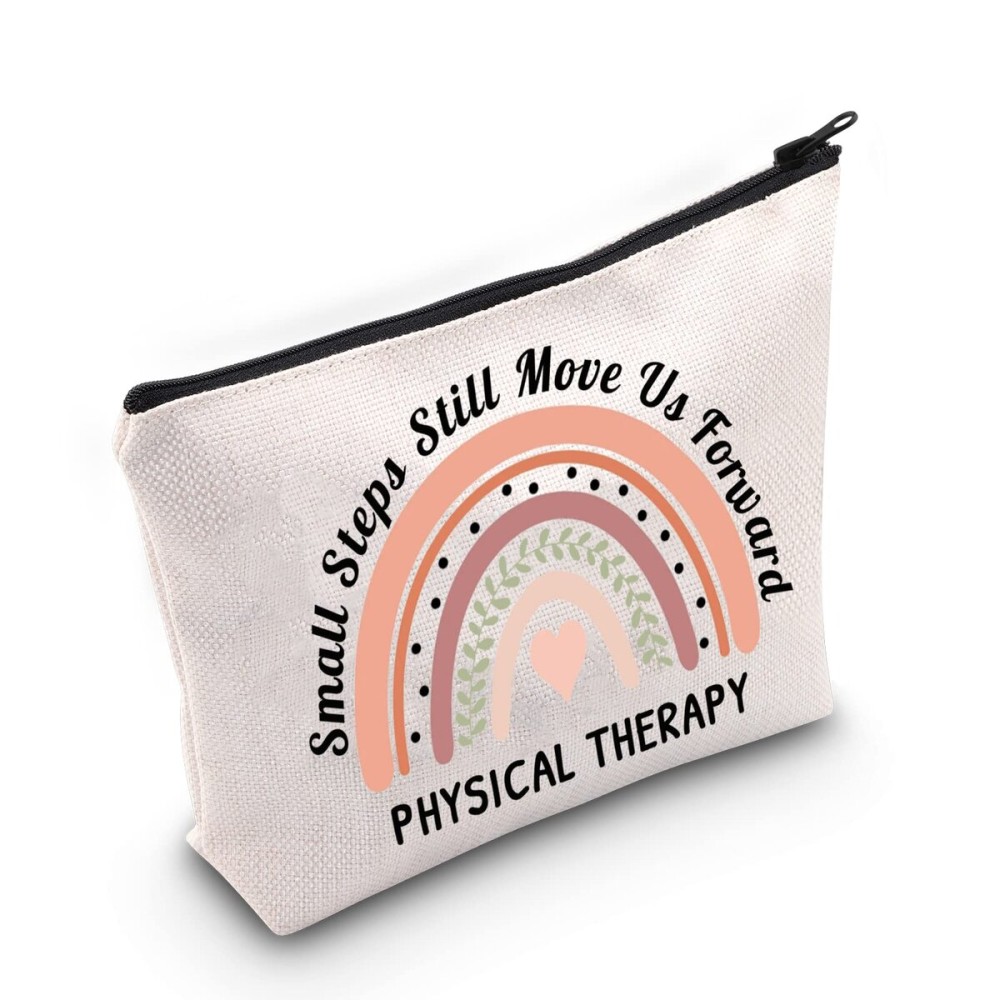 G2TUP Small Steps Still Move Us Forward Makeup Bag Physical Therapy Cosmetic Bag PT Gift Thank You Gift (White Bag)