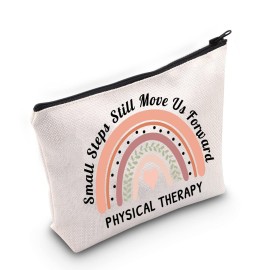 G2TUP Small Steps Still Move Us Forward Makeup Bag Physical Therapy Cosmetic Bag PT Gift Thank You Gift (White Bag)