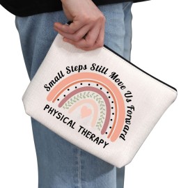 G2TUP Small Steps Still Move Us Forward Makeup Bag Physical Therapy Cosmetic Bag PT Gift Thank You Gift (White Bag)