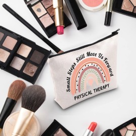 G2TUP Small Steps Still Move Us Forward Makeup Bag Physical Therapy Cosmetic Bag PT Gift Thank You Gift (White Bag)