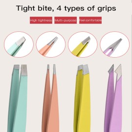 Tweezers Set 4Pcs Eyebrow Tweezer Kit Slanted & Pointed Stainless Steel Tweezers,Tweezer Kit for Shaping Eyebrows Eyelash,Great Beauty Tool for Facial Hair,Splinter and Ingrown Hair,Blackhead Removal