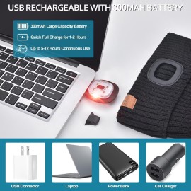 Beanie with Light for Men 2 Pack, Hat with Light Built in Rechargeable Winter Warm Knitted Headlamp Caps, Gift for Men Dads Husband Led Beanie Hats with Light(Black&Light Gray)