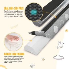 Bed Bumpers for Toddlers Memory Foam Rail Guards Waterproof Washable Dual Sided Non-Slip Soft Cover - Safety Guard Noodle Long Pillow Pads for King Queen Full Twin Beds (1 Pack)