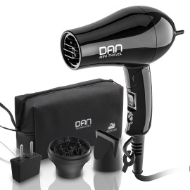 Dan Technology Compact Travel & Portable Mini Hair Dryer - Blow Dryer with Concentrator & Diffuser, European Plug