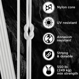 TECEUM Paracord Type III 550 White - 100 ft - 4mm - Tactical Rope MIL-SPEC - Outdoor para Cord -Camping Hiking Fishing Gear and Equipment - EDC Parachute Cord - Strong Survival Rope 007 n1