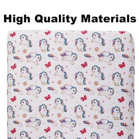 4 Pack Baby Girl Crib Sheets Fitted Pink Crib Sheet Portable Mattress Cover or Toddler Bed Sheets for Girls (Magic)