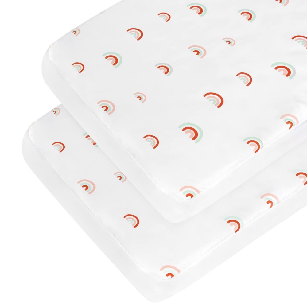 Crib Sheets Boy Girl, 2 Pack Baby Crib Sheets for Standard Crib Mattress & Toddler Bed Mattress, Snug Fit Breathable Soft Fitted Crib Sheet, Crib Sheets, Rainbow