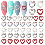 WOKOTO 40Pcs 3D Heart Nail Charms Silver Hearts Nail Jewelrys for Nails 3D Hearts with Rhinestones Pearls for Nails Art Accessory Luxury Nail Gems and Charms for Acrylic Nails Heart Charms for Nails