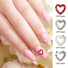 WOKOTO 40Pcs 3D Heart Nail Charms Silver Hearts Nail Jewelrys for Nails 3D Hearts with Rhinestones Pearls for Nails Art Accessory Luxury Nail Gems and Charms for Acrylic Nails Heart Charms for Nails