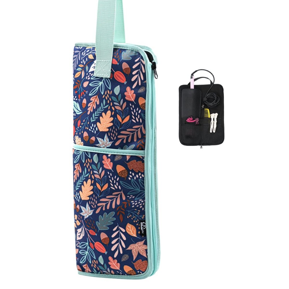 WK IEASON Hair Flat Iron Case Holder Canvas Bag Heat Resistant Curling Iron Straightener Holder Bag for Hair Tools Curling Iron Organizer Bag (Floral print-Fabric bag)
