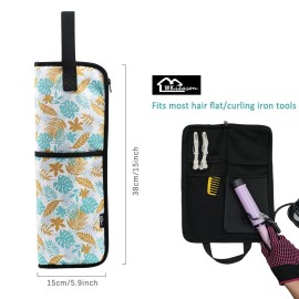 WK IEASON Hair Flat Iron Case Holder Canvas Bag Heat Resistant Curling Iron Straightener Holder Bag for Hair Tools Curling Iron Organizer Bag (Floral print-Fabric bag)