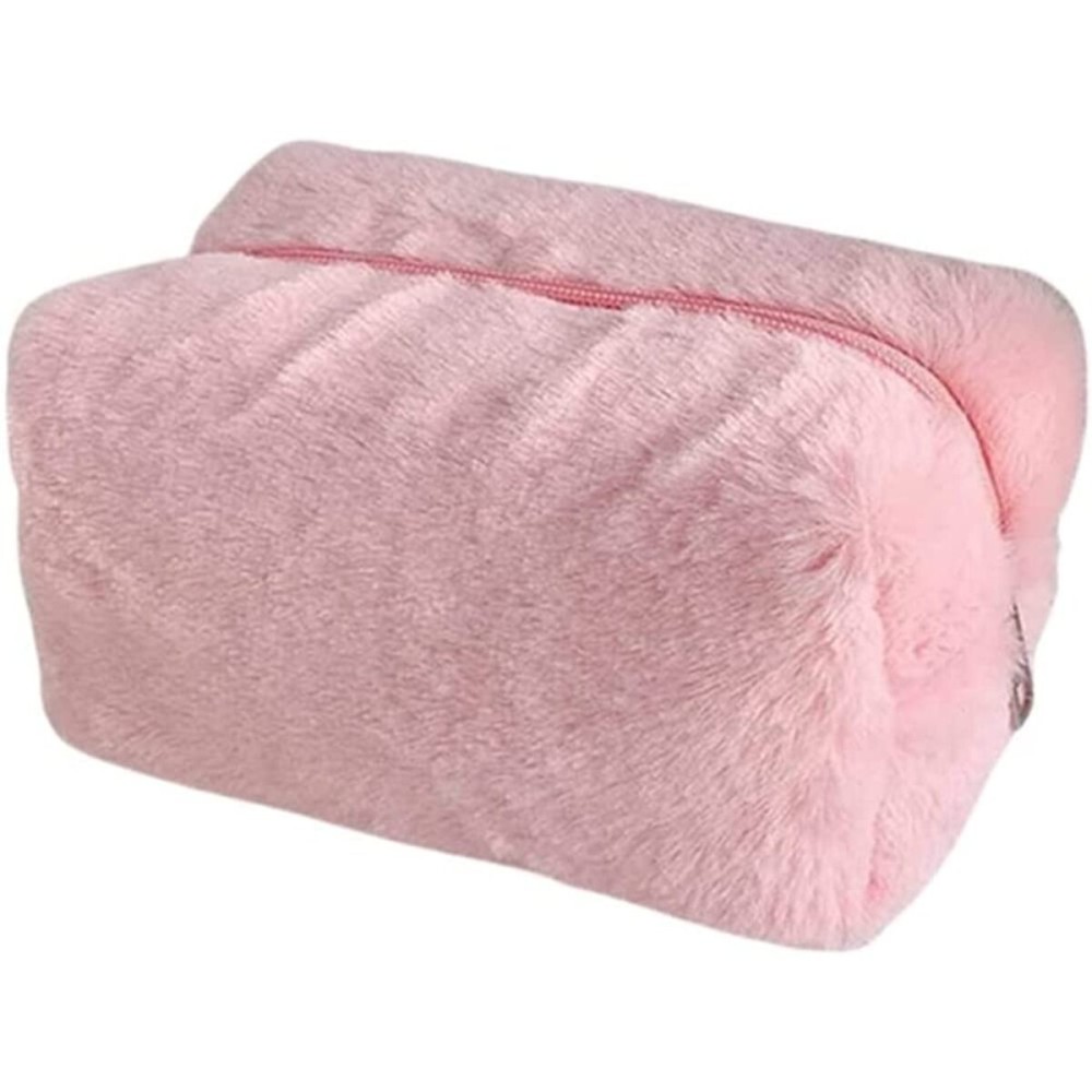 AKOAK 1 Pack Plush Makeup Bag Women\'s Soft Plush Cosmetics Zipper Bag Large Capacity Travel Makeup Bag Makeup Brush Toiletries Organizer for Women, Girls - Pink
