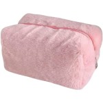 AKOAK 1 Pack Plush Makeup Bag Women\'s Soft Plush Cosmetics Zipper Bag Large Capacity Travel Makeup Bag Makeup Brush Toiletries Organizer for Women, Girls - Pink