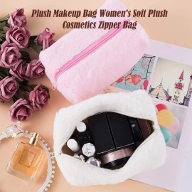 AKOAK 1 Pack Plush Makeup Bag Women\'s Soft Plush Cosmetics Zipper Bag Large Capacity Travel Makeup Bag Makeup Brush Toiletries Organizer for Women, Girls - Pink