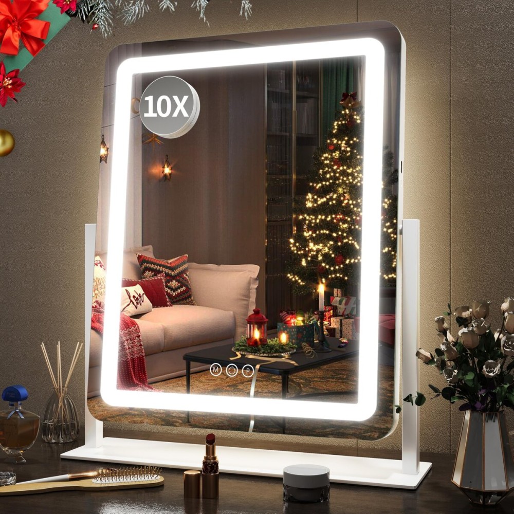 FENNIO Vanity Mirror with Lights 22 Inch- LED Lighted Makeup Mirror,Large Makeup Mirror with Lights,Touch Screen with 3-Color Lighting,Led Mirror Makeup,Dimmable(White)