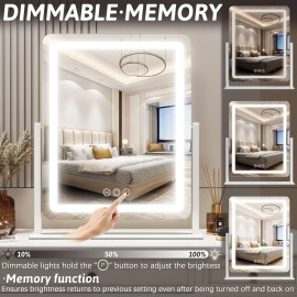 FENNIO Vanity Mirror with Lights 22 Inch- LED Lighted Makeup Mirror,Large Makeup Mirror with Lights,Touch Screen with 3-Color Lighting,Led Mirror Makeup,Dimmable(White)