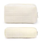 Makeup Bag Checkered Cosmetic Bag Plush White Makeup Pouch 1Pcs Large Capacity Makeup Bags and 1Pcs Makeup Brushes Storage Bag Travel Toiletry Bag Organizer