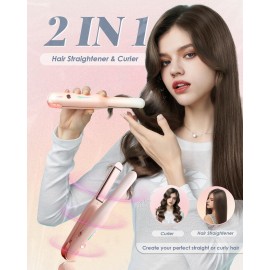 NOVUS Cordless Hair Straightener, for Fine Soft Hair/Short Hair, Portable Ceramic Hair Straightener and Curler 2 in 1, USB Rechargeable Cordless Flat Iron, Mini Size Straightener for Travel