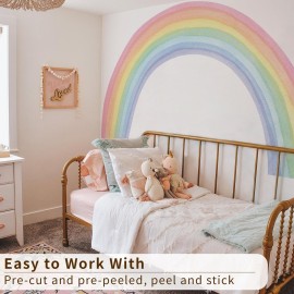 funlife Vinyl Large Rainbow Wall Mural Stickers Peel and Stick, Precut Giant Vibrant Watercolor Rainbow Wall Decals for Girls Bedroom Kids Nursery Room Playroom, 75.59 x 44.09