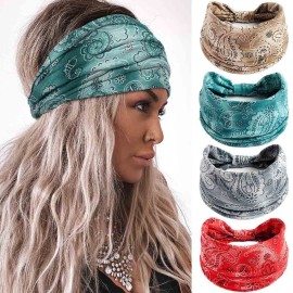 Acenail Boho Headbands Women Wide Head Bands Knotted Turban Headband Nonslip Elastic Hairbands Floral Hairband Workout Hair Scarfs Yoga Sweatbands Bohemian Head Wraps for Women 4Pcs(6 Chic)