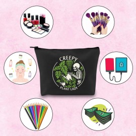 TSOTMO Housewarming Gifts Creepy Plant Lady Spooky Plant Themed Cosmetic Bag (Black, Marble, Zipper, Makeup, Travel)