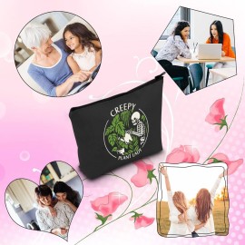 TSOTMO Housewarming Gifts Creepy Plant Lady Spooky Plant Themed Cosmetic Bag (Black, Marble, Zipper, Makeup, Travel)