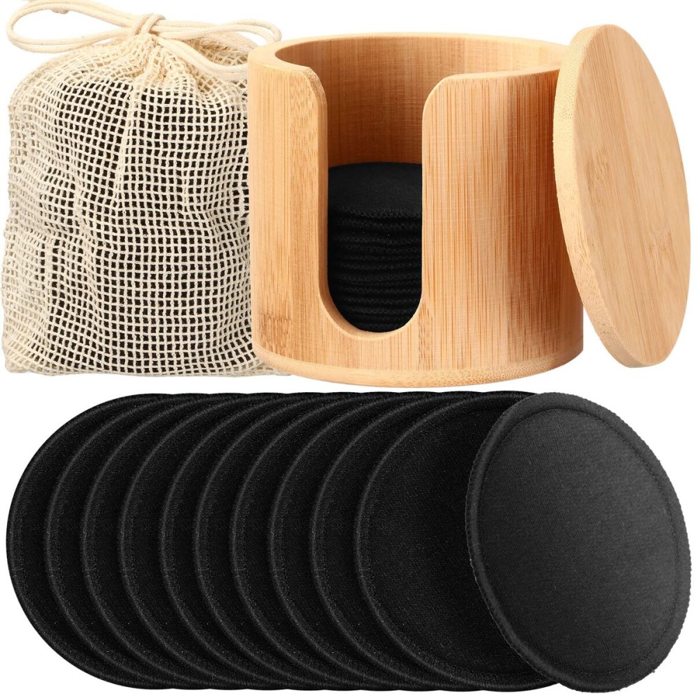 Foaincore 40 Pcs Reusable Makeup Remover Pads with Mesh Laundry Bag Washable Bamboo Cotton Rounds Soft Reusable Face Pad for Toner Skin Types with Bamboo Holder(Black) Foaincore 40 Pcs Reusable Makeup Remover Pads with Mesh Laundry Bag Washable Bamboo Cotton Rounds Soft Reusable Face Pad for Toner Skin Types with Bamboo Holder(Black)