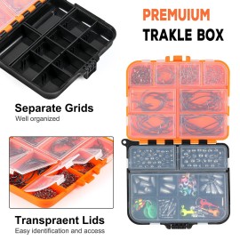 PLUSINNO 201pcs Fishing Accessories Kit,Tackle Box with Tackle Included, Fishing Hooks, Weights, Round Split ShotFishing Gear for Bass, Trout, Catfish