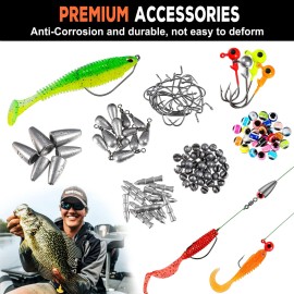 PLUSINNO 201pcs Fishing Accessories Kit,Tackle Box with Tackle Included, Fishing Hooks, Weights, Round Split ShotFishing Gear for Bass, Trout, Catfish