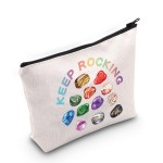 G2TUP Geologist Gift Keep Rocking Makeup Bag Geology Cosmetic Bag Rock Mineral Collector Gift Geology Lover Gift Zipper Travel Bag (Keep Rocking White Bag)