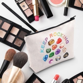 G2TUP Geologist Gift Keep Rocking Makeup Bag Geology Cosmetic Bag Rock Mineral Collector Gift Geology Lover Gift Zipper Travel Bag (Keep Rocking White Bag)