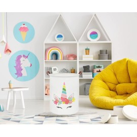 ESSME Unicorn Hamper,Unicorn Laundry Basket Collapsible Canvas Waterproof Girls Hamper for Girls Unicorn Room Decor, Nursery Hamper,Gift Baskets,Toy Box,Bedroom,(unicorn decor)